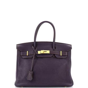 Hermes Birkin Handbag Purple Clemence with Gold Hardware 30