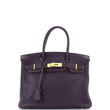 Hermes Birkin Handbag Purple Clemence with Gold Hardware 30