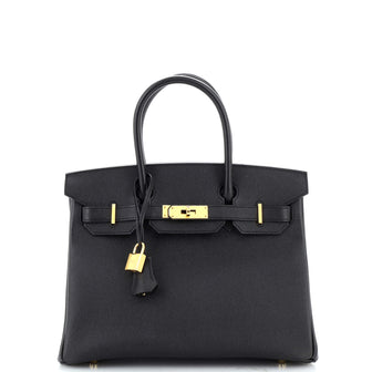 Hermes Birkin Handbag Black Epsom with Gold Hardware 30
