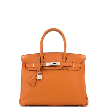 Hermes Birkin Handbag Orange Clemence with Palladium Hardware 30