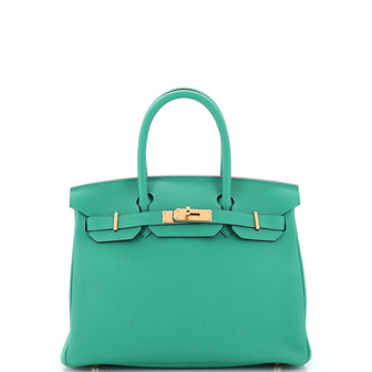 Hermes Birkin Handbag Green Togo with Gold Hardware 30