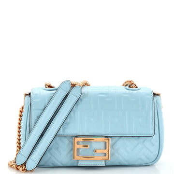 Fendi Midi Baguette Chain Bag Zucca Embossed Leather Medium