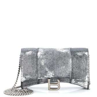 Balenciaga Hourglass Chain Wallet Denim Printed Leather