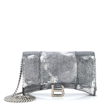 Balenciaga Hourglass Chain Wallet Denim Printed Leather