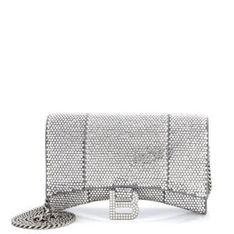 Balenciaga Hourglass Chain Wallet Suede with Crystals XS
