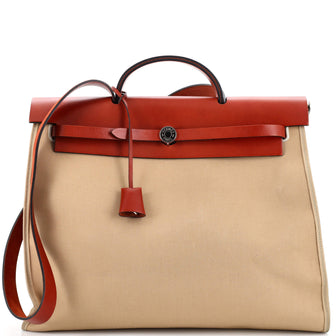 Hermes Herbag Zip Leather and Toile 39 Brown 2368291