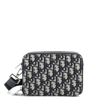 Christian Dior Double Zip Crossbody Pouch Oblique Canvas