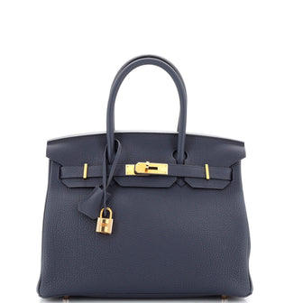 Hermes Birkin Handbag Blue Togo with Gold Hardware 30