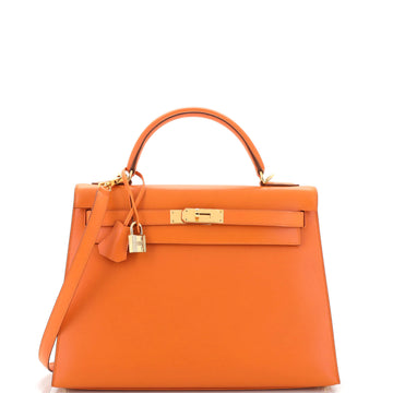 Hermes Kelly Handbag Orange Box Calf with Gold Hardware 32
