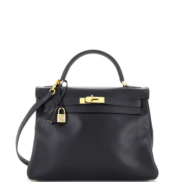 Hermes Kelly Handbag Black Gulliver with Gold Hardware 32