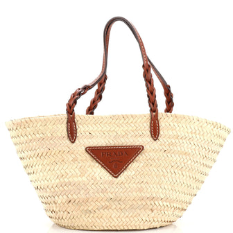 Prada Basket Tote Woven Raffia with Leather Medium