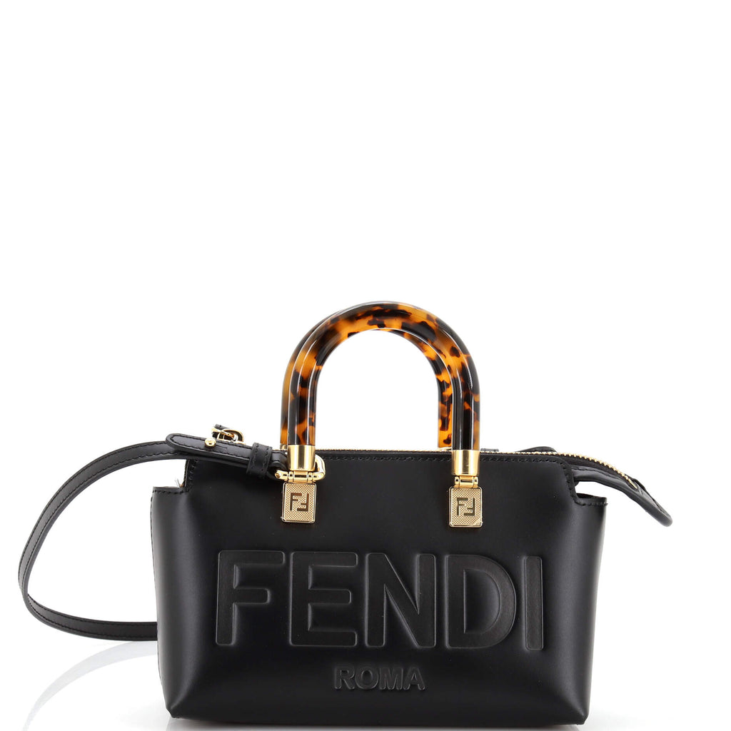 Fndiページ Fendi Logo By The Way Top Handle Bag Embossed Leather Mini Black