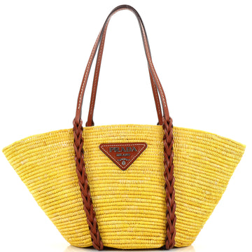 Prada Basket Tote Woven Raffia with Leather Medium
