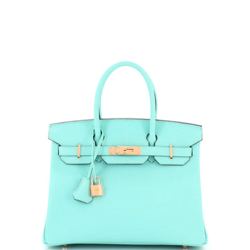 Hermes Birkin Handbag Blue Epsom with Gold Hardware 30