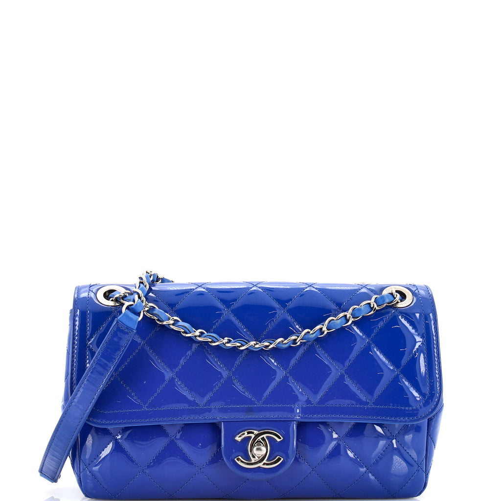 Chanel Coco Shine Flap Bag Quilted Patent Medium Blue 23633163
