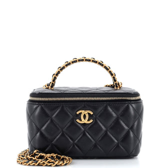 Chanel Pick Me Up Top Handle Vanity Case with Chain Quilted Lambskin Small  Black 23633188