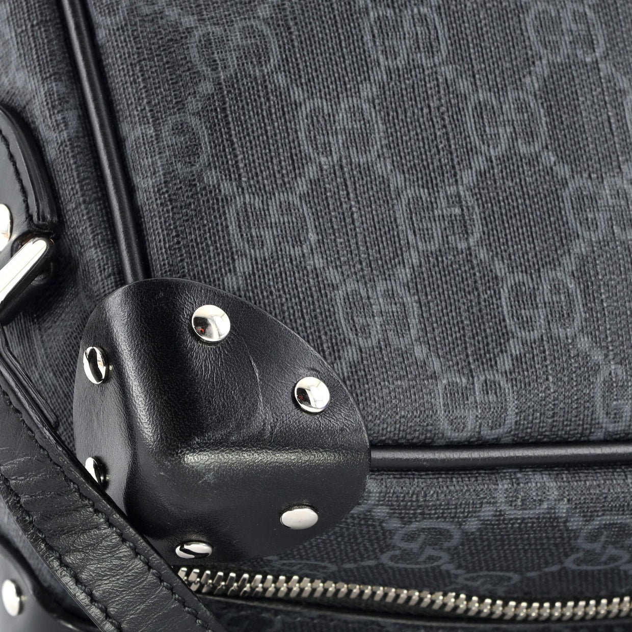 Gucci Trunk Shoulder Bag GG Coated Canvas with Studded Leather Black