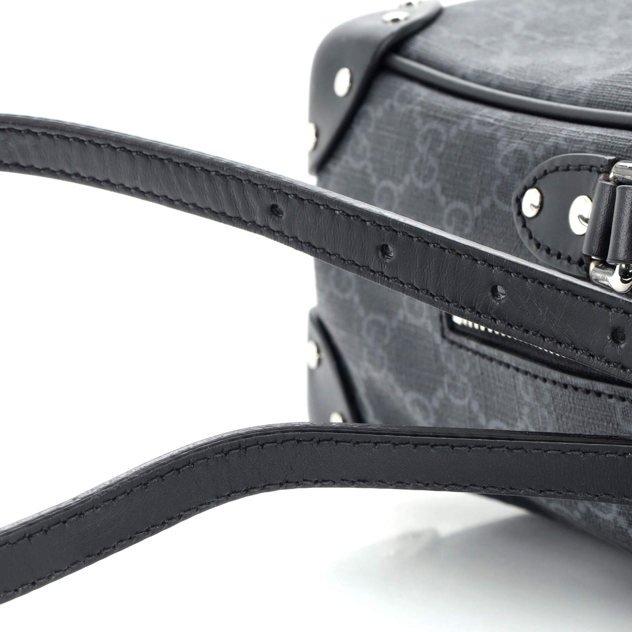 Gucci Trunk Shoulder Bag GG Coated Canvas with Studded Leather Black