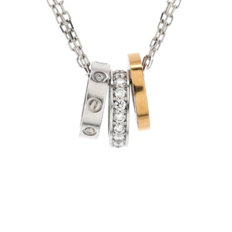 Cartier Love 3 Ring Pendant Necklace 18K Rose Gold and 18K White Gold with Diamonds
