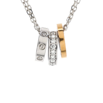 Cartier Love 3 Ring Pendant Necklace 18K Rose Gold and 18K White Gold with Diamonds