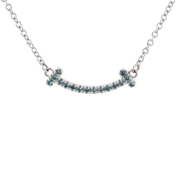 Tiffany & Co. T Smile Pendant Necklace 18K White Gold with Blue Topaz Mini
