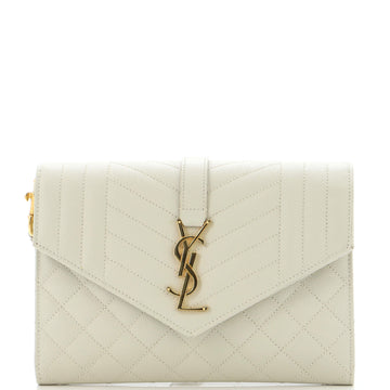 Saint Laurent Classic Monogram Envelope Wristlet Clutch Mixed Matelasse Leather