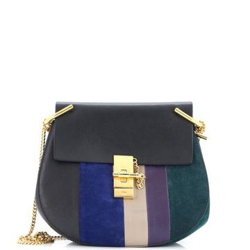 Chloe Drew Patchwork Crossbody Bag Leather and Suede Small