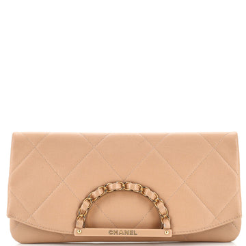 Chanel Woven Chain Handle Flap Clutch Quilted Caviar Medium