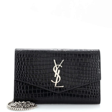 Saint Laurent Uptown Chain Wallet Crocodile Embossed Leather