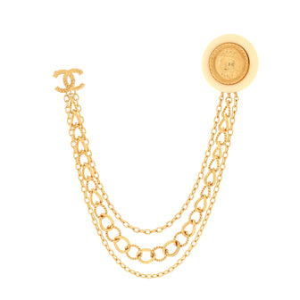 Chanel Medallion Multi Strand Long Chain Brooch Metal with Resin