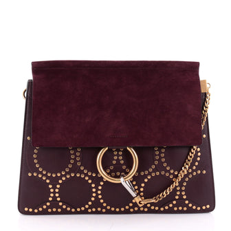 Chloe Faye Shoulder Bag Studded Leather and Suede Medium Purple 2364201