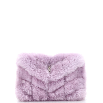 Saint Laurent LouLou Puffer Clutch Matelasse Chevron Shearling Small