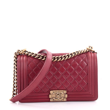 Chanel Boy Flap Bag Quilted Glazed Calfskin Old Medium Red