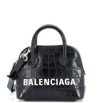 Balenciaga Logo Ville Bag Crocodile Embossed Leather XXS