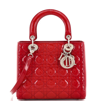 Christian Dior Lady Dior Bag Cannage Quilt Patent Medium