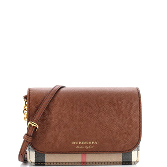 Burberry Hampshire Wallet on Chain Leather and House Check Canvas