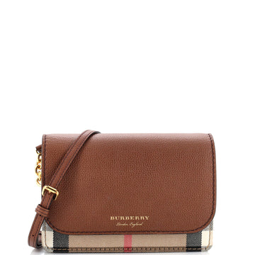 Burberry Hampshire Wallet on Chain Leather and House Check Canvas