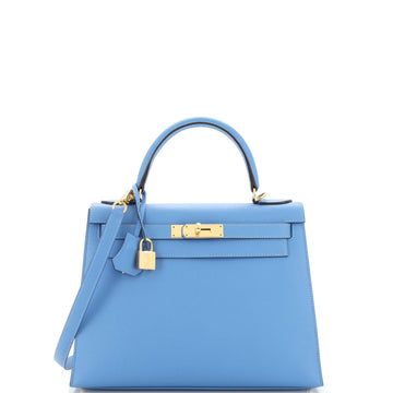 Hermes Kelly Handbag Blue Epsom with Gold Hardware 28