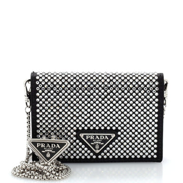 Prada Flap Card Holder with Chain Satin with Crystals