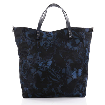 Valentino Rockstud Open Convertible Tote Butterfly Print Nylon Large Black 2366701