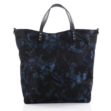 Valentino Rockstud Open Convertible Tote Butterfly Print Nylon Large Black 2366701