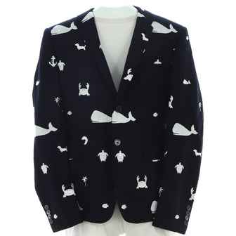 Thom Browne Men's Single Breasted Icon Blazer Embroidered Wool