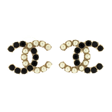 Chanel CC Dazzling Domino Stud Earrings Metal with Faux Pearls and Crystals