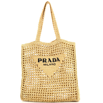 Prada Triangle Logo Open Tote Raffia