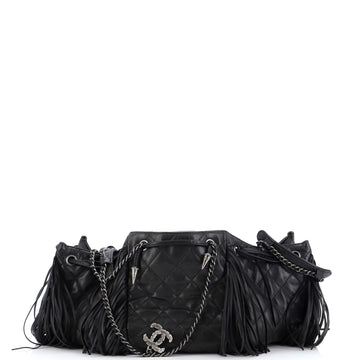 Chanel Paris-Dallas Drawstring Fringe Shoulder Bag Quilted Leather Large