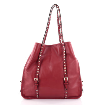 Valentino Rockstud Belted Tote Soft Leather Medium Red 2367701
