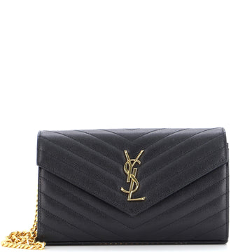 Saint Laurent Classic Monogram Wallet on Chain Matelasse Chevron Leather Medium