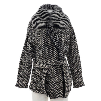 Fendi Women's Belted Wrap Coat Wool Blend with Fur