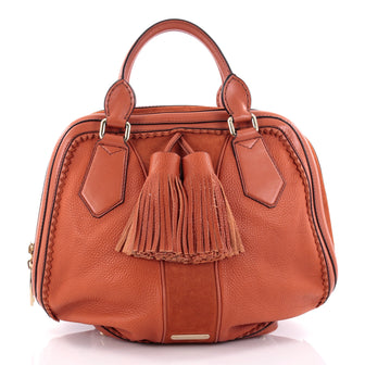 Burberry Hedwig Bowler Bag Leather with Suede Large Orange 2368301