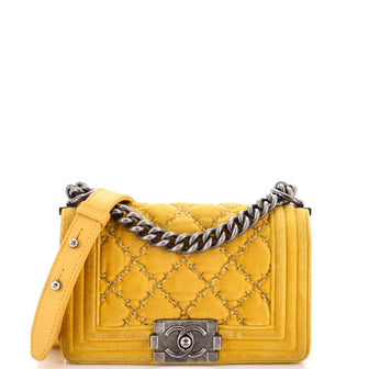 Chanel Boy Flap Bag Stitched Quilted Velvet Small